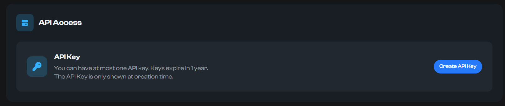 API Access in Settings