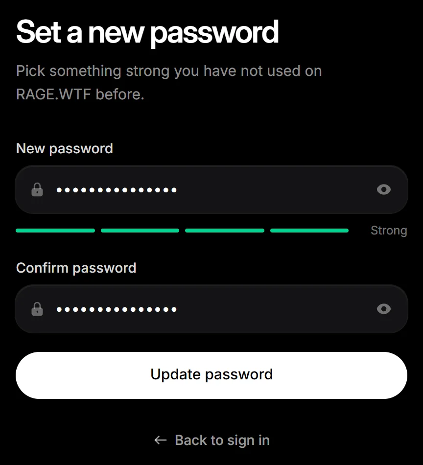 Setting a new password