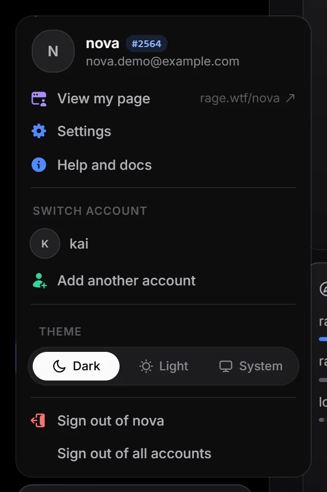 The account menu with two accounts