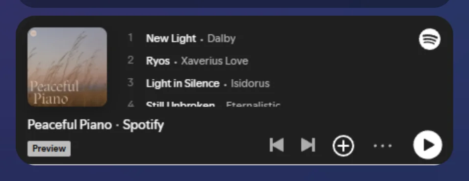 A Spotify player on a profile