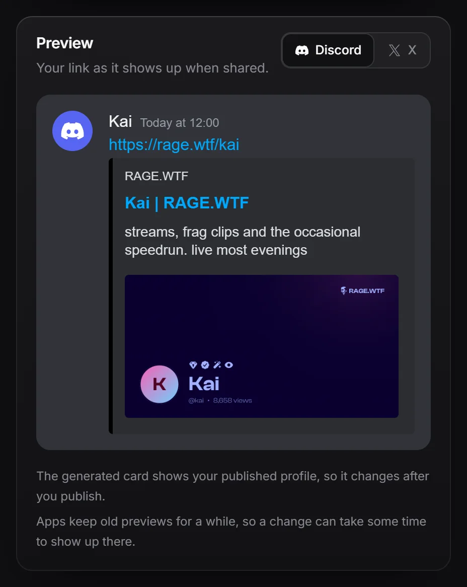 The Discord preview of your link