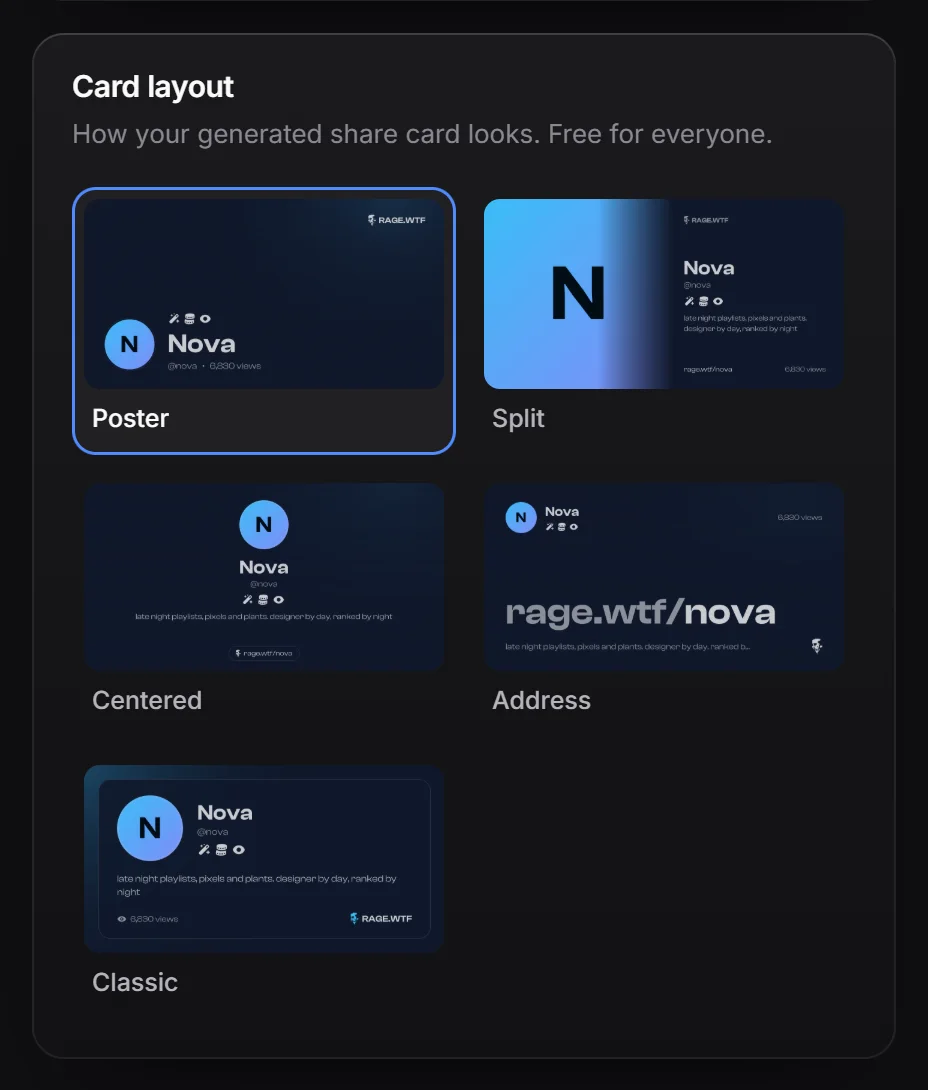 The five card layouts