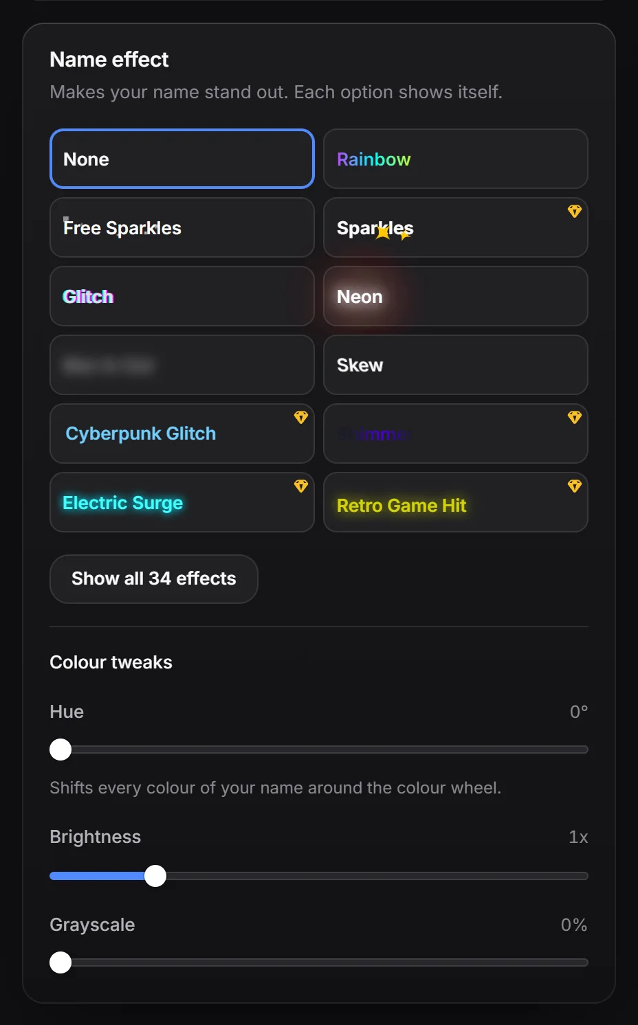 Name effect tiles with Premium gems