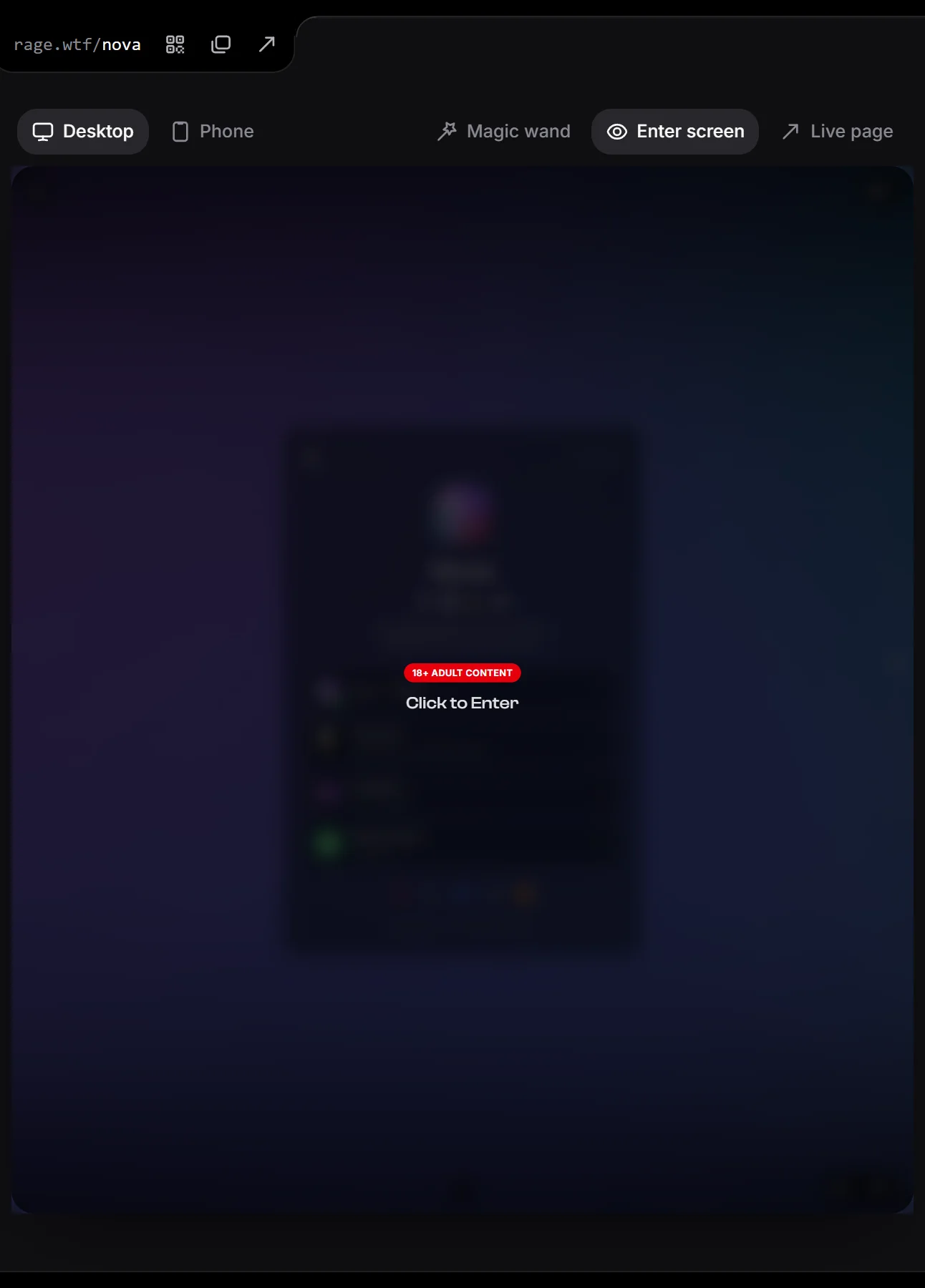 The enter screen with the adult content label