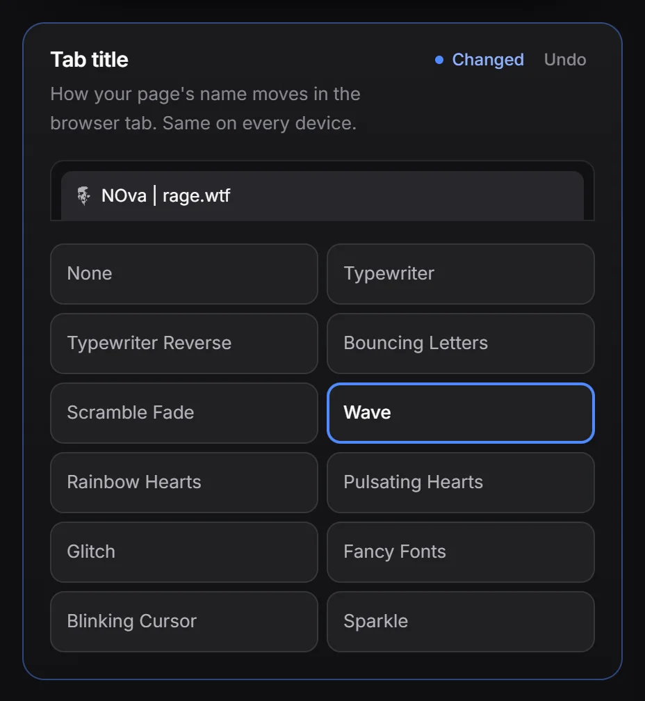 The Tab title box with its browser tab preview