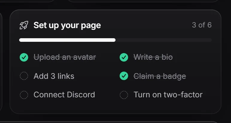 The Set up your page checklist on Home