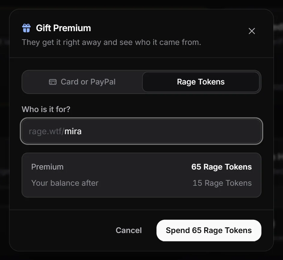 The gift dialog with the recipient field filled in